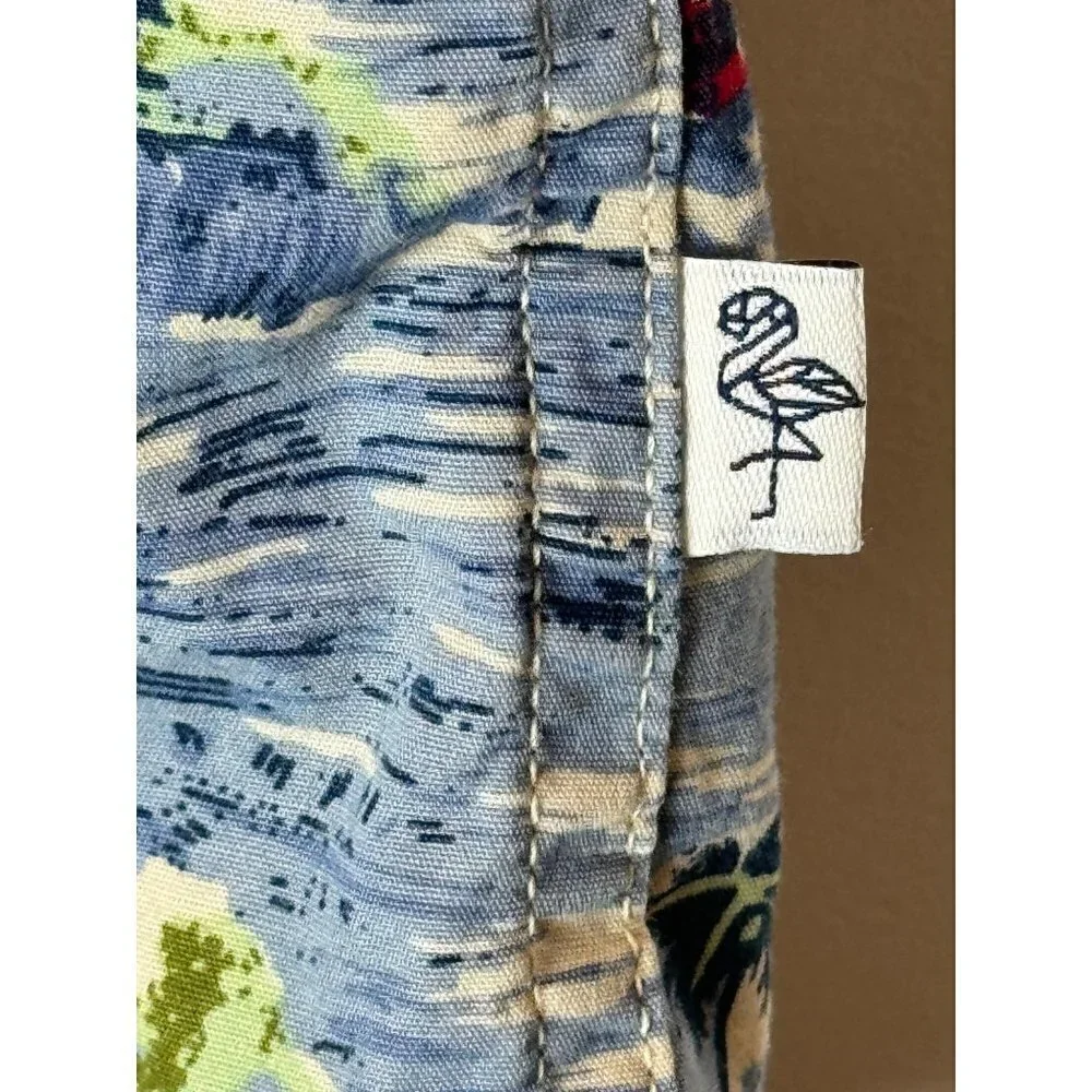 Denim & Flower Blue And Green Slim Fit Cotton Hawaiian Button Front Shirt Size M
